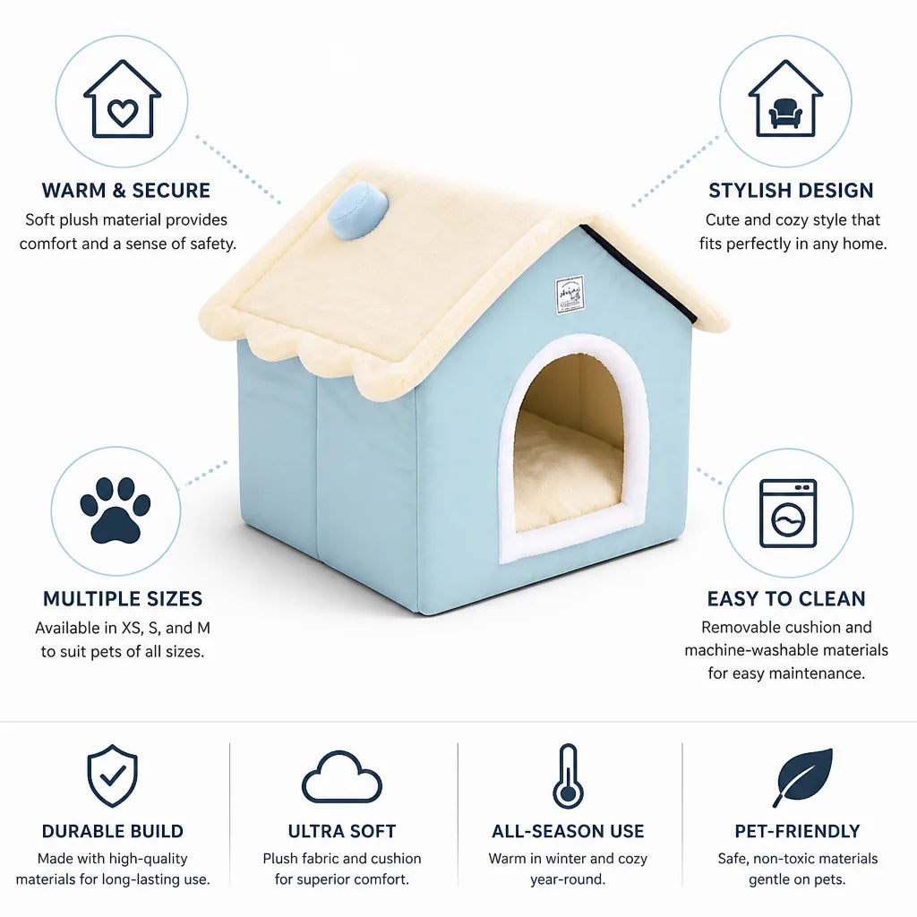 Pet Bed Plush Removable Cushion & Machine-Washable