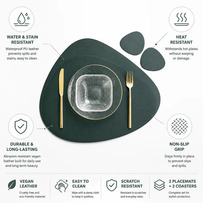 Placemat Set Vegan PU Leather Water-Resistant & Heat-Resistant