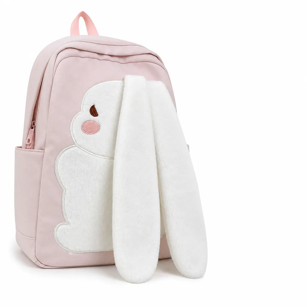 Plush Bunny Backpack With Floppy Ears And Padded Straps (2 Side Pockets)