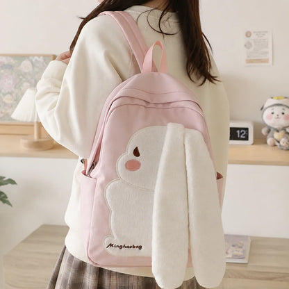 Plush Bunny Backpack With Floppy Ears And Padded Straps (2 Side Pockets)