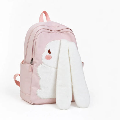Plush Bunny Backpack With Floppy Ears And Padded Straps (2 Side Pockets)