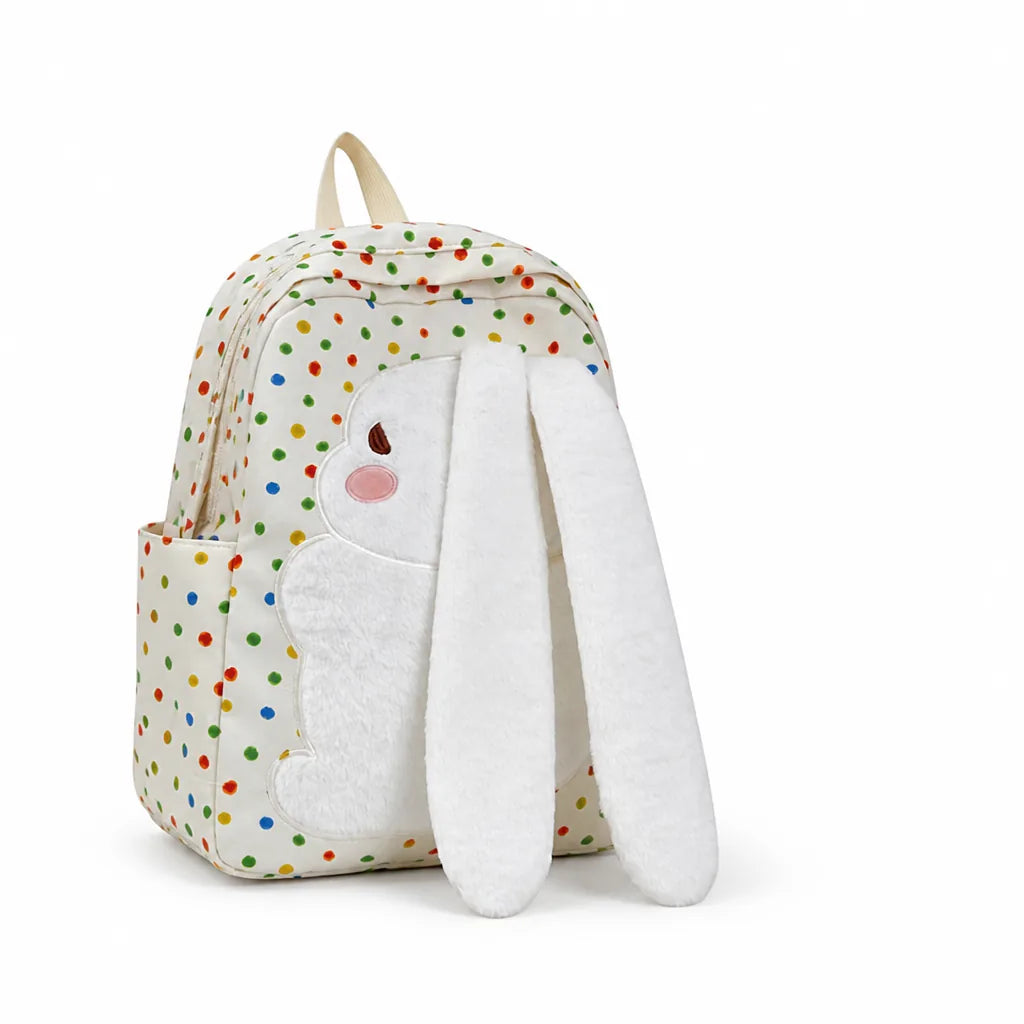 Plush Bunny Backpack With Floppy Ears And Padded Straps (2 Side Pockets)
