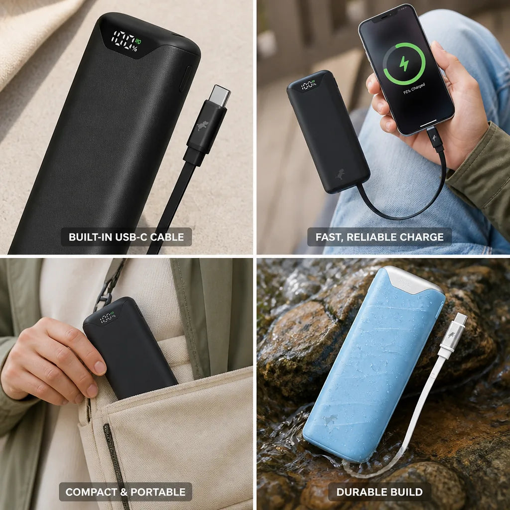 Power Bank 10,000 mAh Compact Retractable USB-C