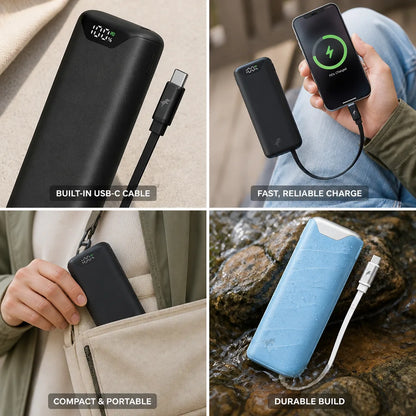 Power Bank 10,000 mAh Compact Retractable USB-C