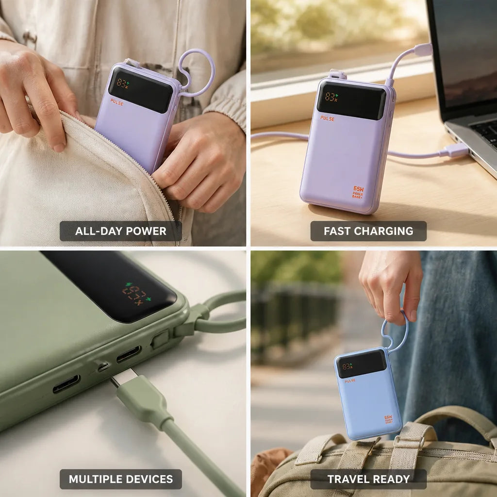Power Bank 20,000 mAh 65W Power Delivery Built-In USB-C Cable
