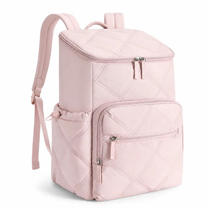Quilted Backpack Water-Repellent Fabric Padded Straps Multiple Pockets