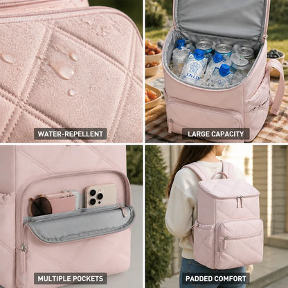 Quilted Backpack Water-Repellent Fabric Padded Straps Multiple Pockets