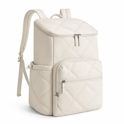 Quilted Backpack Water-Repellent Fabric Padded Straps Multiple Pockets