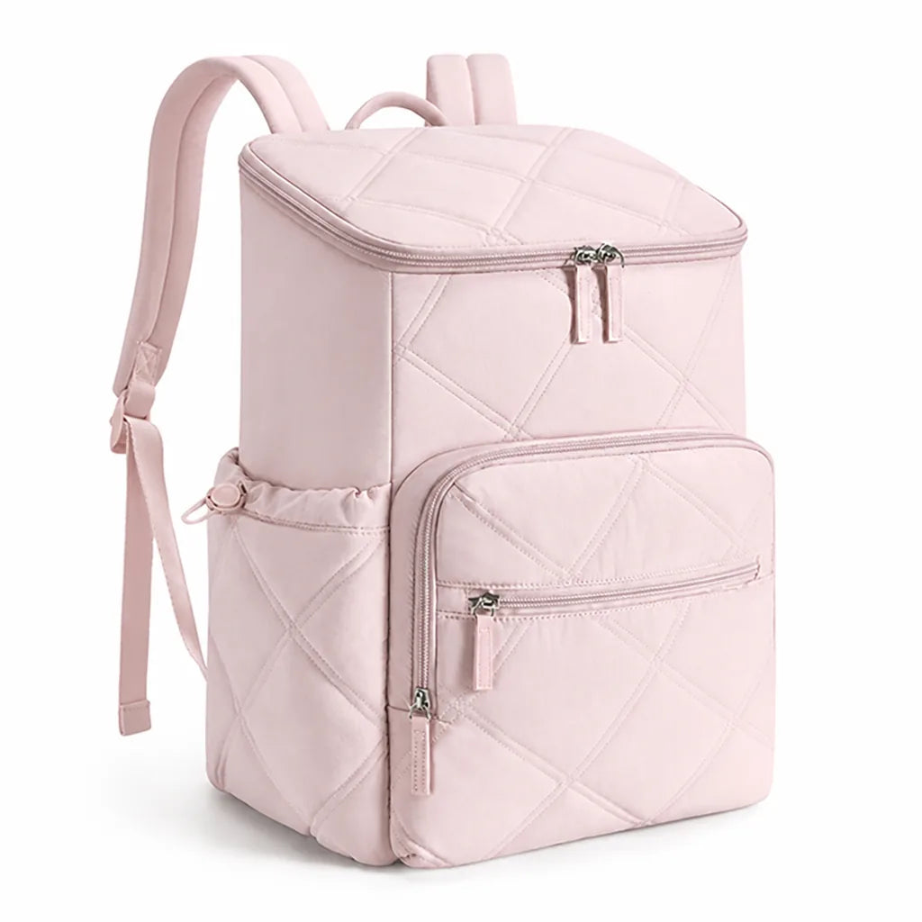 Quilted Backpack Water-Repellent Fabric Padded Straps Multiple Pockets