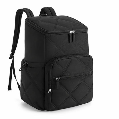 Quilted Backpack Water-Repellent Fabric Padded Straps Multiple Pockets