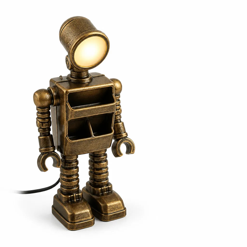 Robot Design Built-In Storage Usb-Powered Led Bedside Lamp