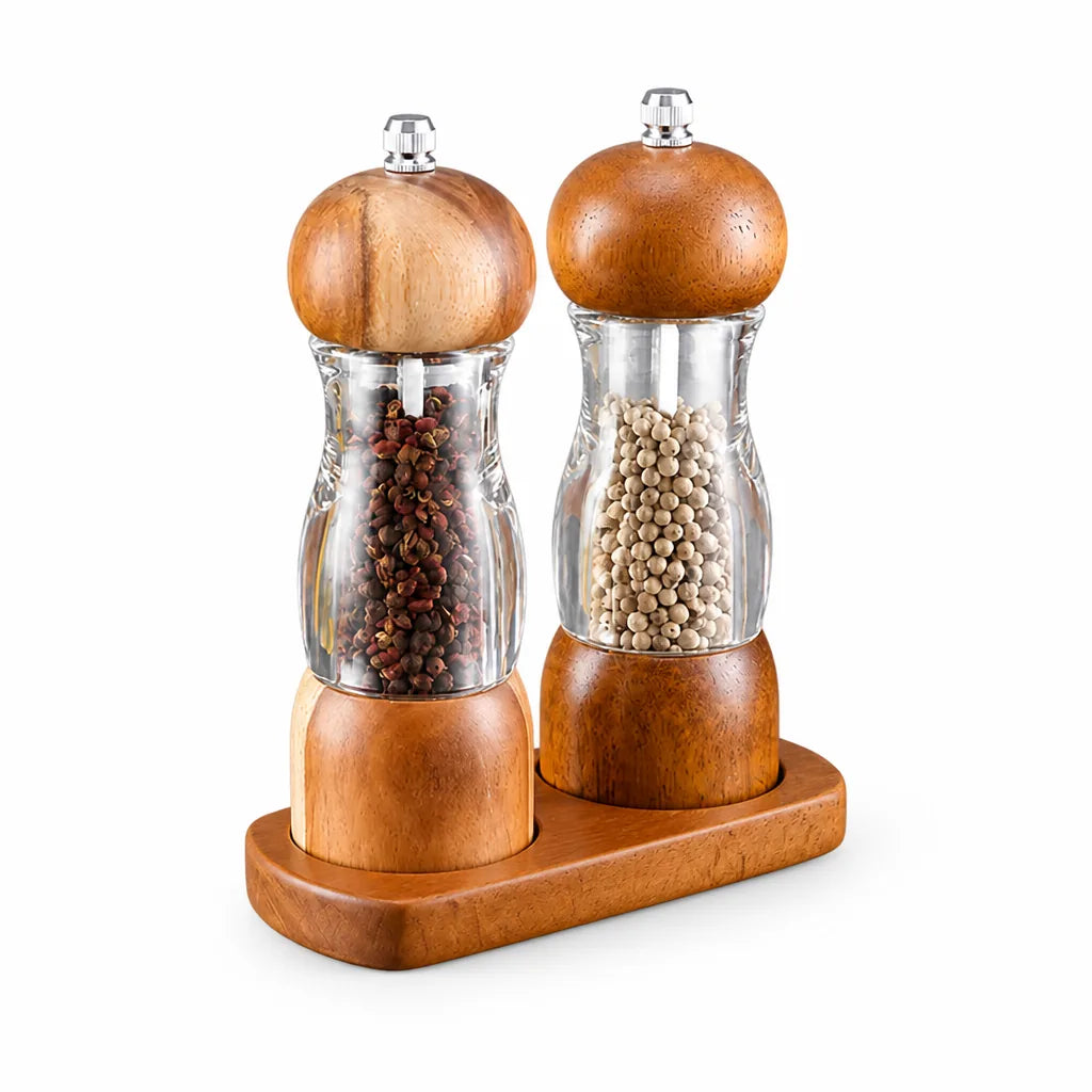 Salt & Pepper Mill Set Clear Glass Refillable