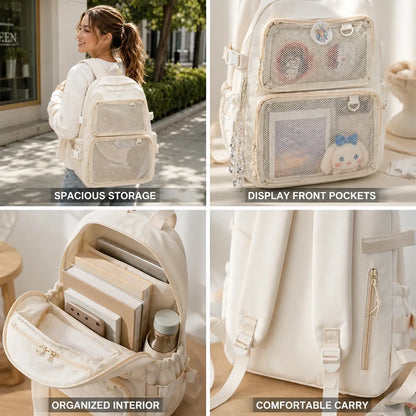 School Backpack Transparent Front Display Multiple Pockets