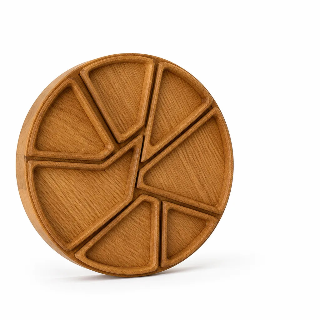 Serving Tray Round Premium Wood Removable Compartments