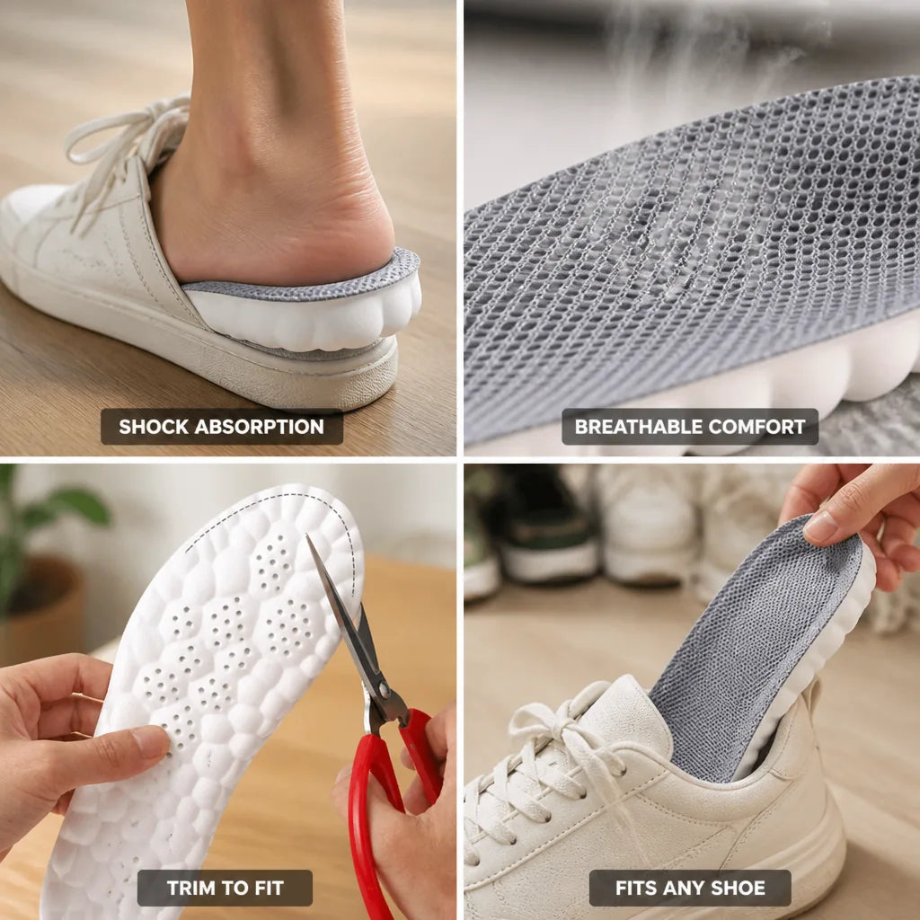 Shoe Insoles Shock-Absorbing Breathable Trim To Fit