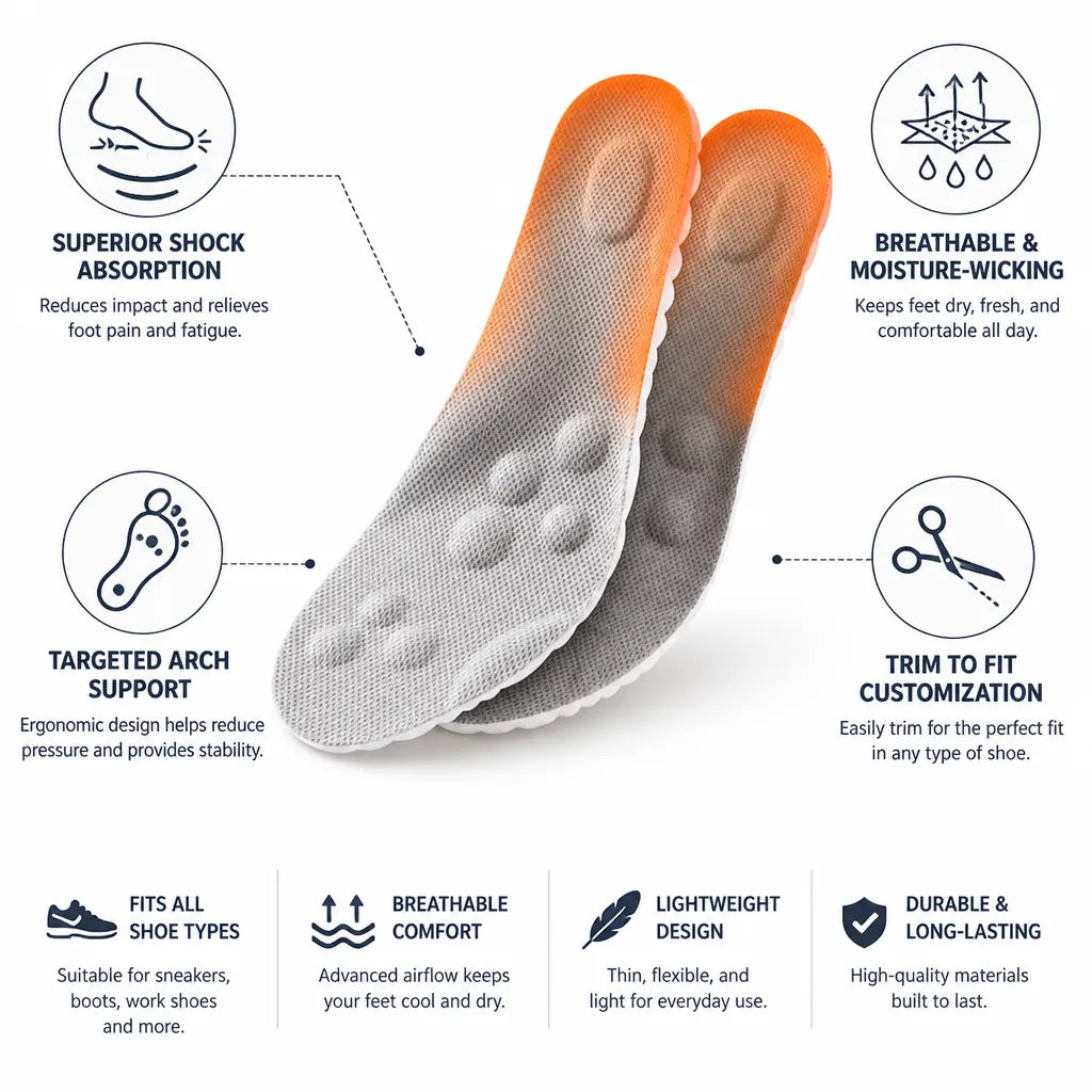 Shoe Insoles Shock-Absorbing Breathable Trim To Fit