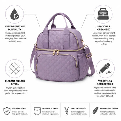 Shoulder Bag Quilted Water-Resistant Spacious Interior