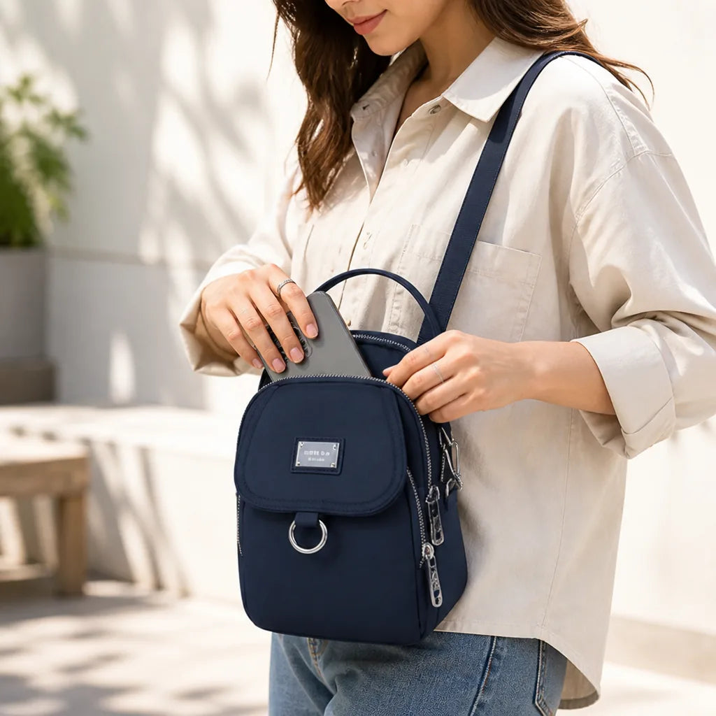 Shoulder Bag Water-Resistant Oxford Multi-Zip Pockets & Adjustable Strap