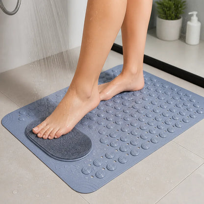 Shower Mat Non-Slip Suction Cups Integrated Foot Brush