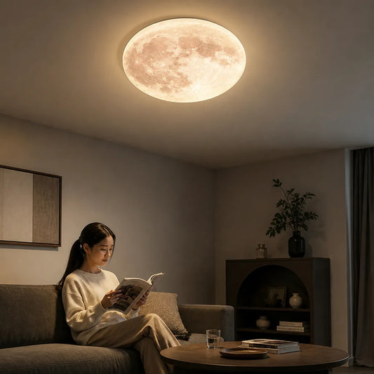 Slim Flush-Mount Ceiling Lamp With Moon Surface Texture
