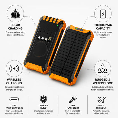 Solar Power Bank 200,000mAh USB-C & Wireless