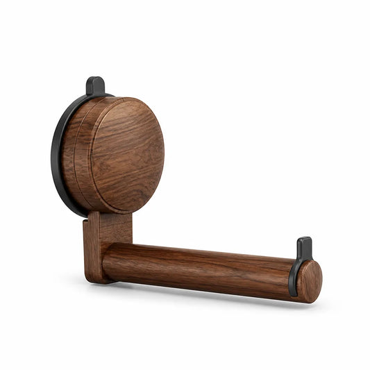 Solid Walnut Water-Resistant Drill-Free Suction Mount Toilet Paper Holder