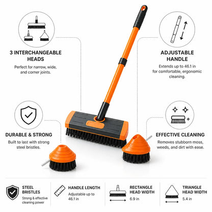 Steel Bristle 3-in-1 Joint Brush (Telescopic Handle)