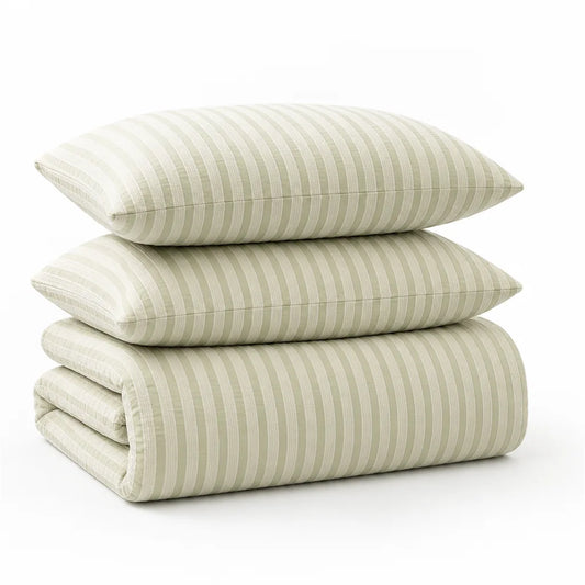 Striped Bed Set with Duvet Cover and Pillowcases (100% Cotton)
