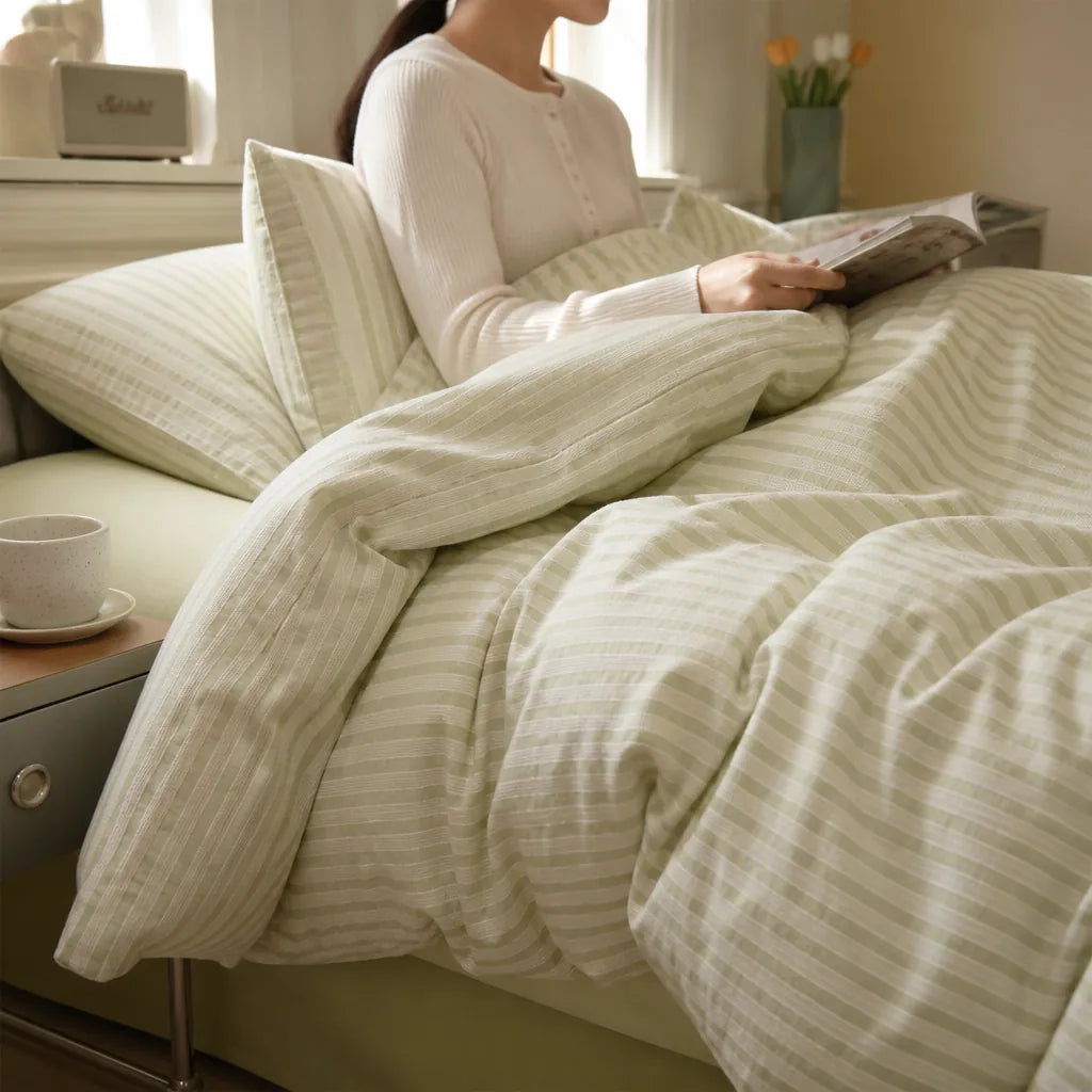 Striped Bed Set with Duvet Cover and Pillowcases (100% Cotton)