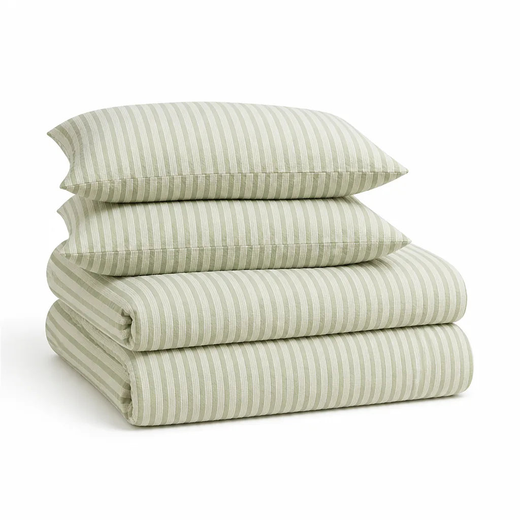 Striped Bed Set with Duvet Cover and Pillowcases (100% Cotton)