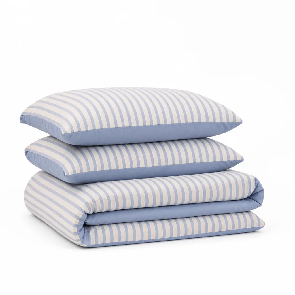 Striped Bed Set with Duvet Cover and Pillowcases (100% Cotton)