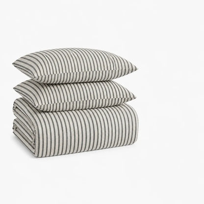 Striped Bed Set with Duvet Cover and Pillowcases (100% Cotton)
