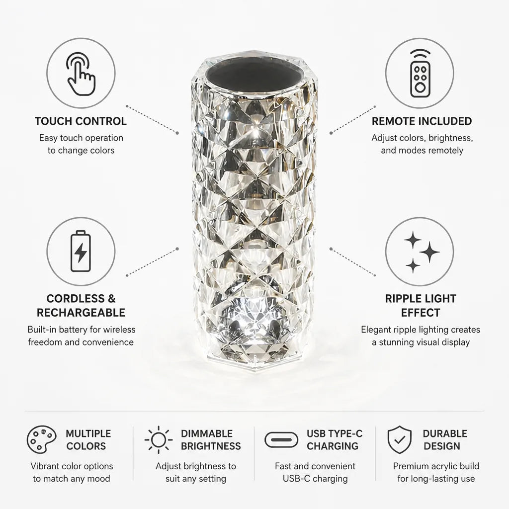 Table Lamp Cordless Rechargeable Color-Changing LED Touch & Remote