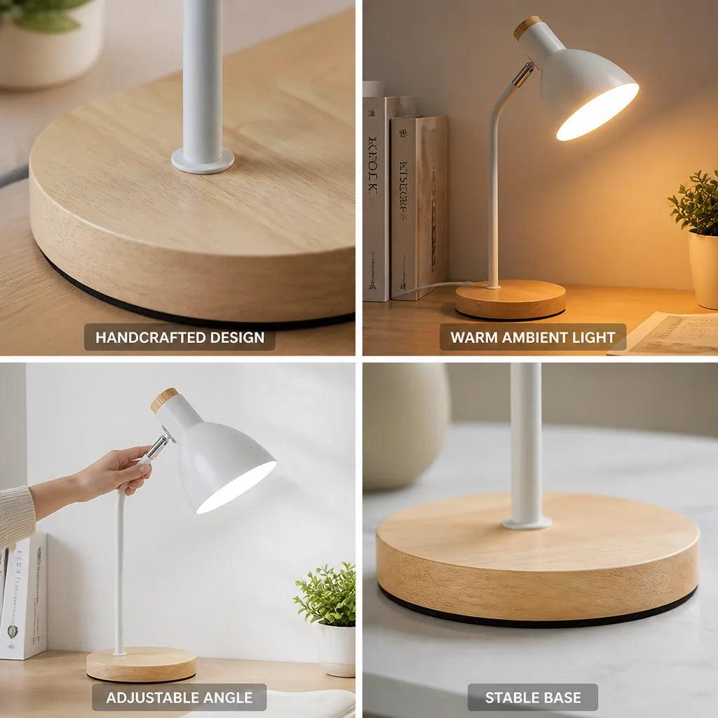 Table Lamp Handcrafted Wood Weave Warm Ambient Light
