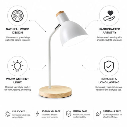 Table Lamp Handcrafted Wood Weave Warm Ambient Light
