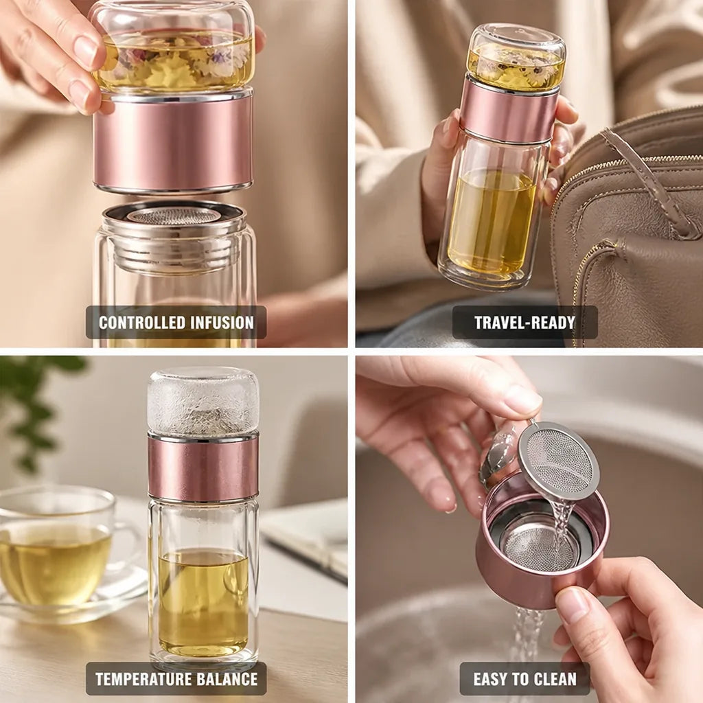 Tea Infuser Bottle Double-Wall Insulated & Controlled Infusion