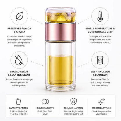 Tea Infuser Bottle Double-Wall Insulated & Controlled Infusion