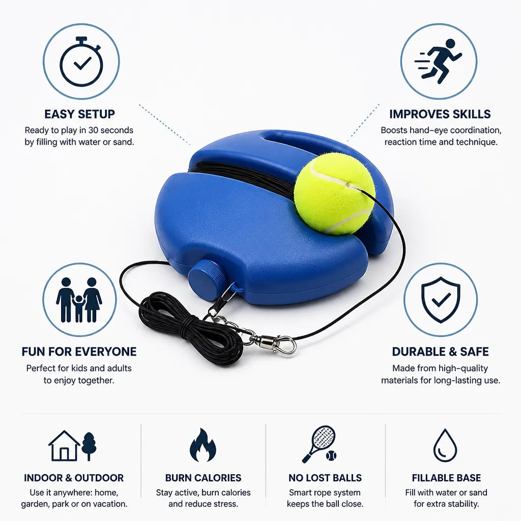 Tennis Trainer Tethered Ball & Rope Fillable Base