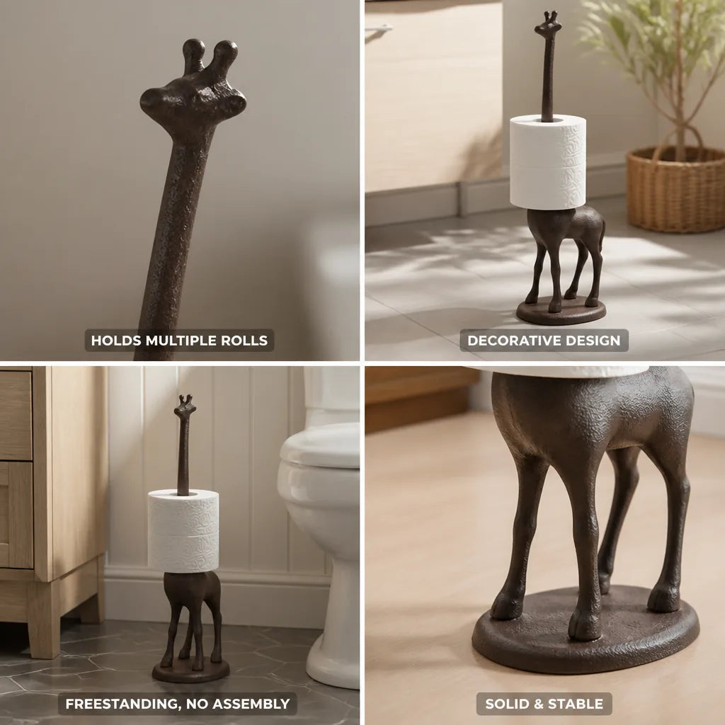 Toilet Paper Stand Freestanding Cast Iron Holds Multiple Rolls
