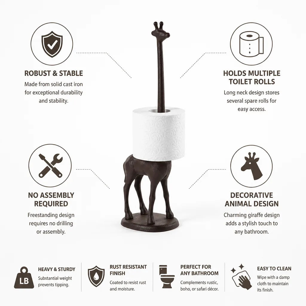 Toilet Paper Stand Freestanding Cast Iron Holds Multiple Rolls