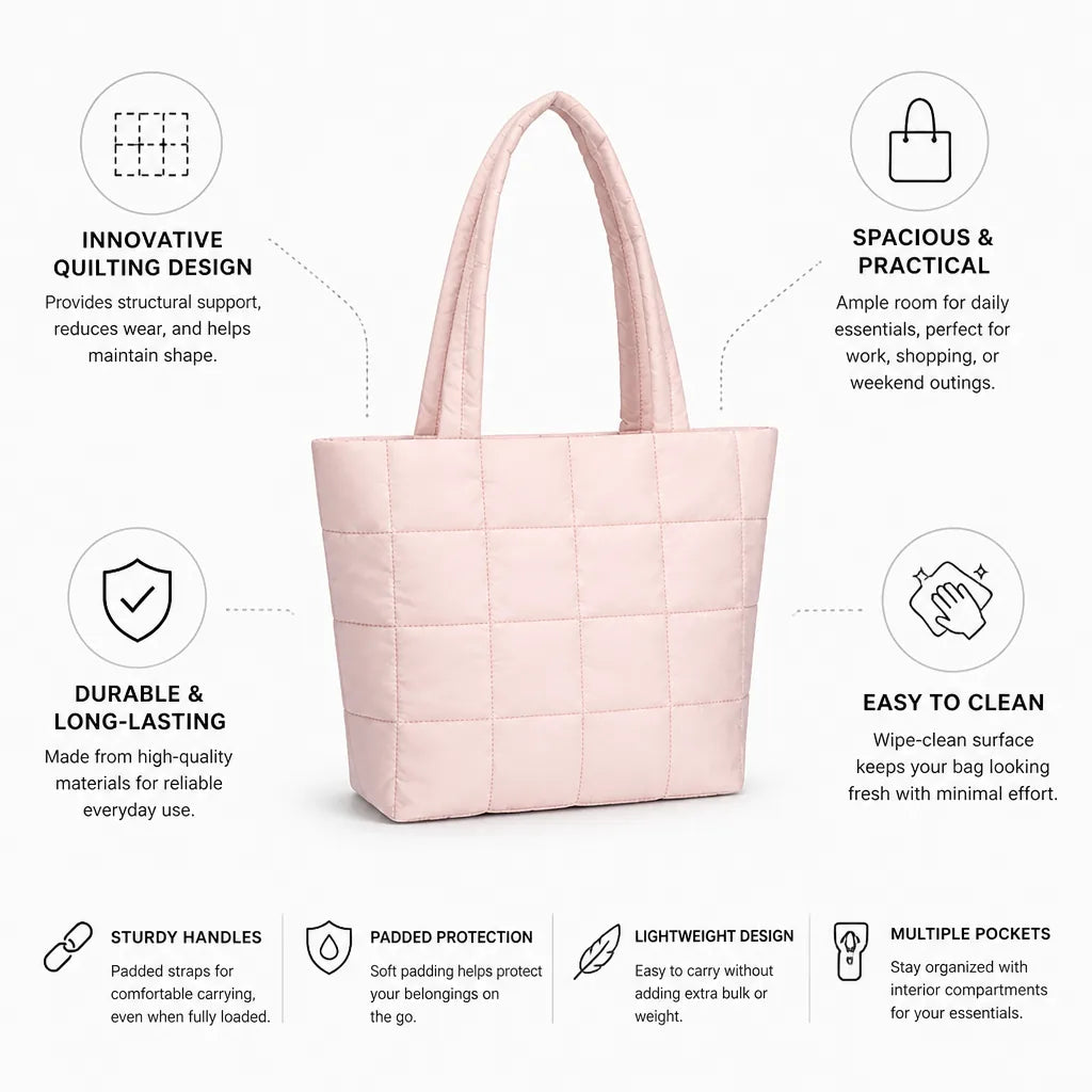 Tote Bag Quilted Padded Easy Clean