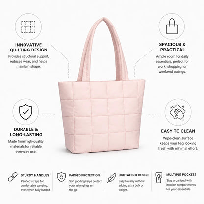 Tote Bag Quilted Padded Easy Clean