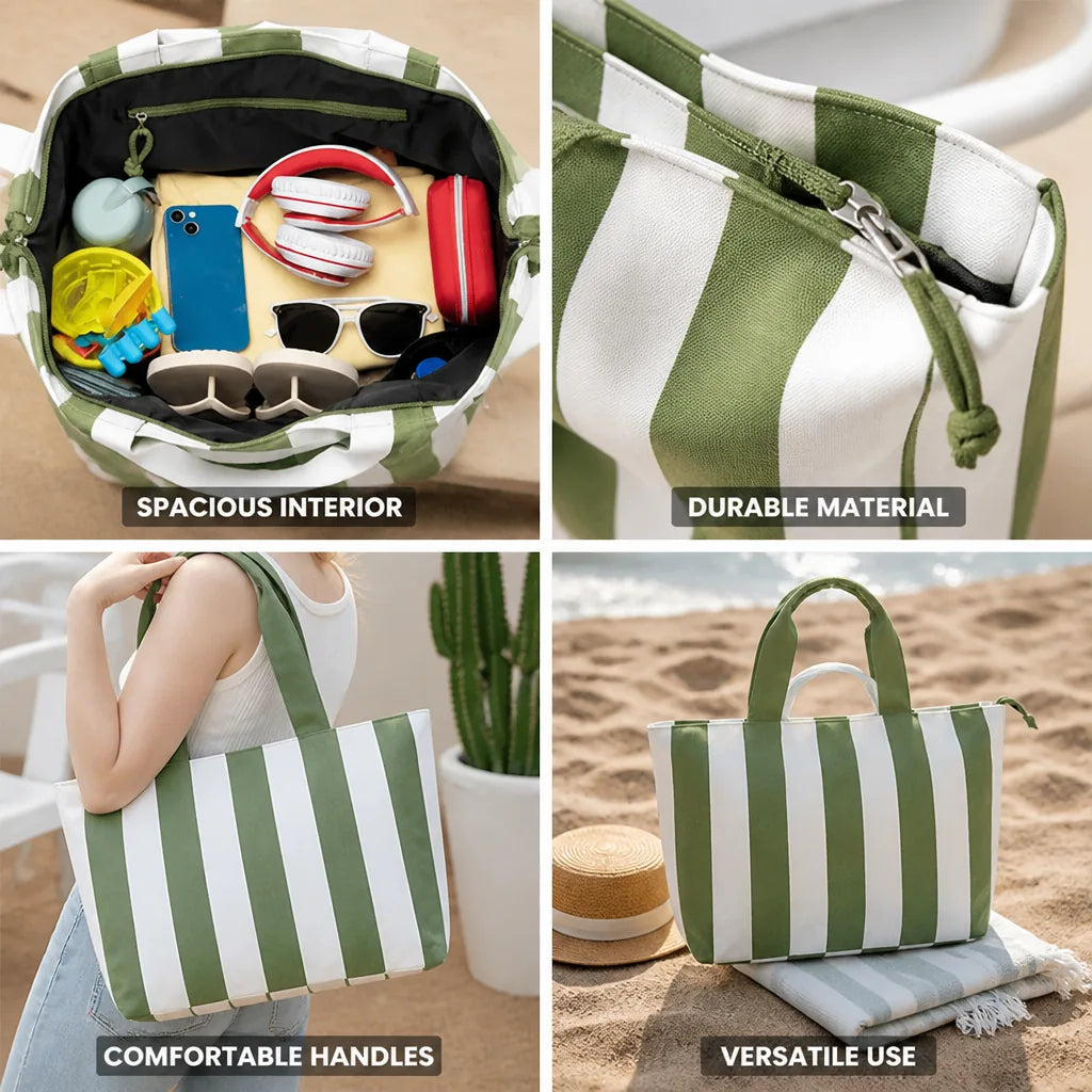Tote Bag Striped Spacious Ergonomic Handles
