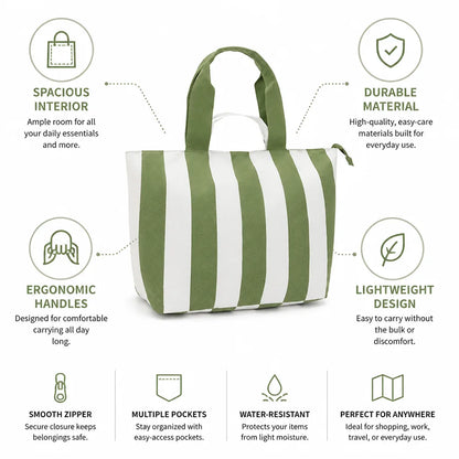 Tote Bag Striped Spacious Ergonomic Handles