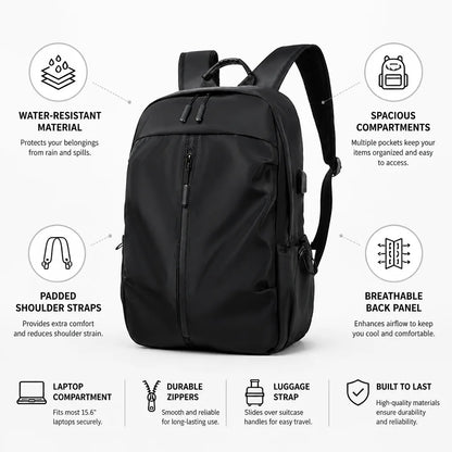 Travel Backpack Water-Resistant Padded Shoulder Straps & Spacious Compartments
