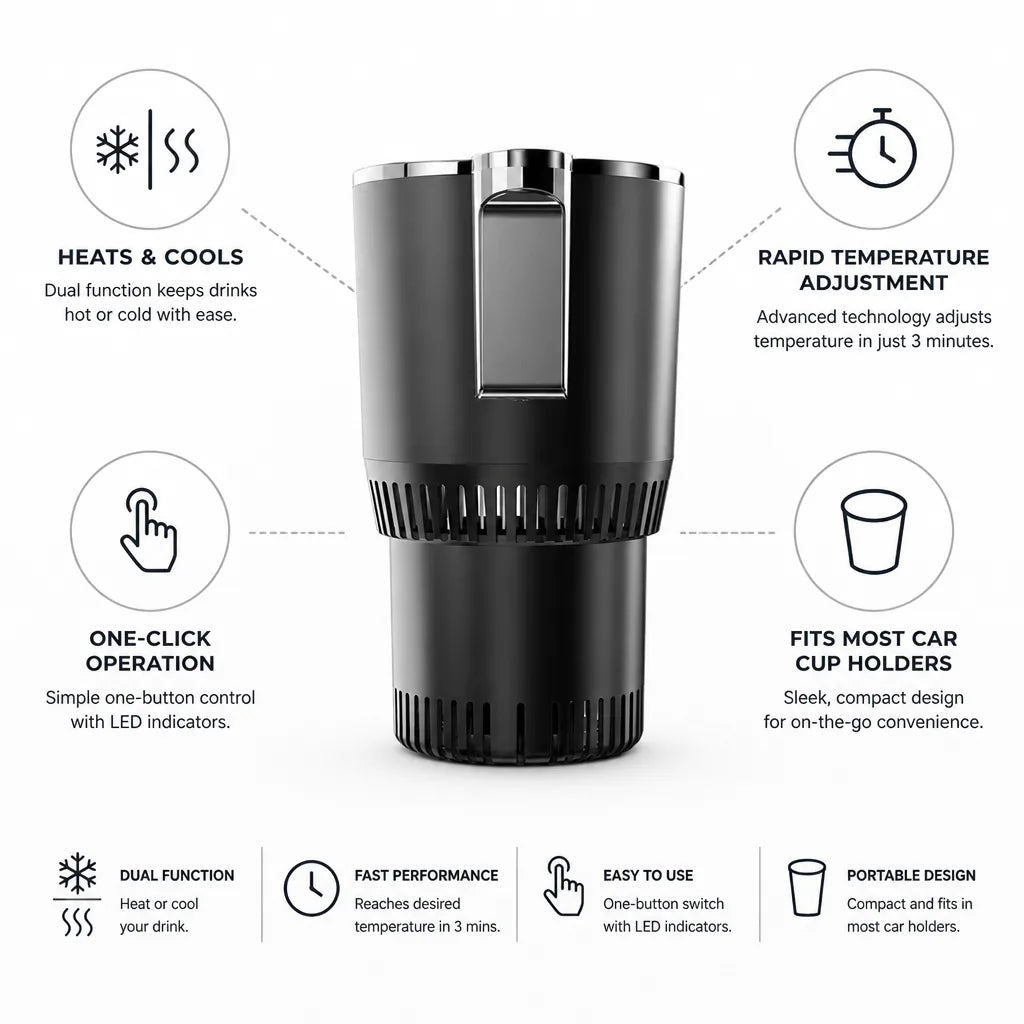 Travel Mug Heats & Cools Fits Car Cup Holders