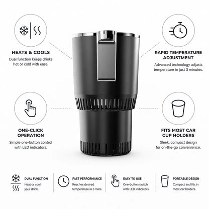 Travel Mug Heats & Cools Fits Car Cup Holders