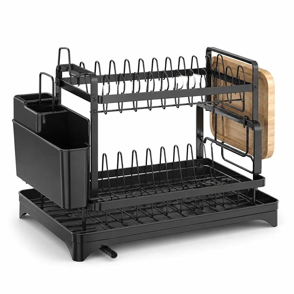 Vertical Stainless Steel Dish Rack With Rotating Drain (2-Tier)