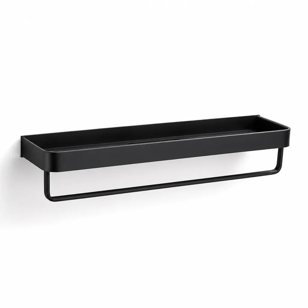 Wall-Mounted Bathroom Rack Black Moisture-Resistant Aluminum