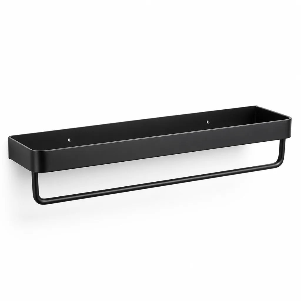 Wall-Mounted Bathroom Rack Black Moisture-Resistant Aluminum